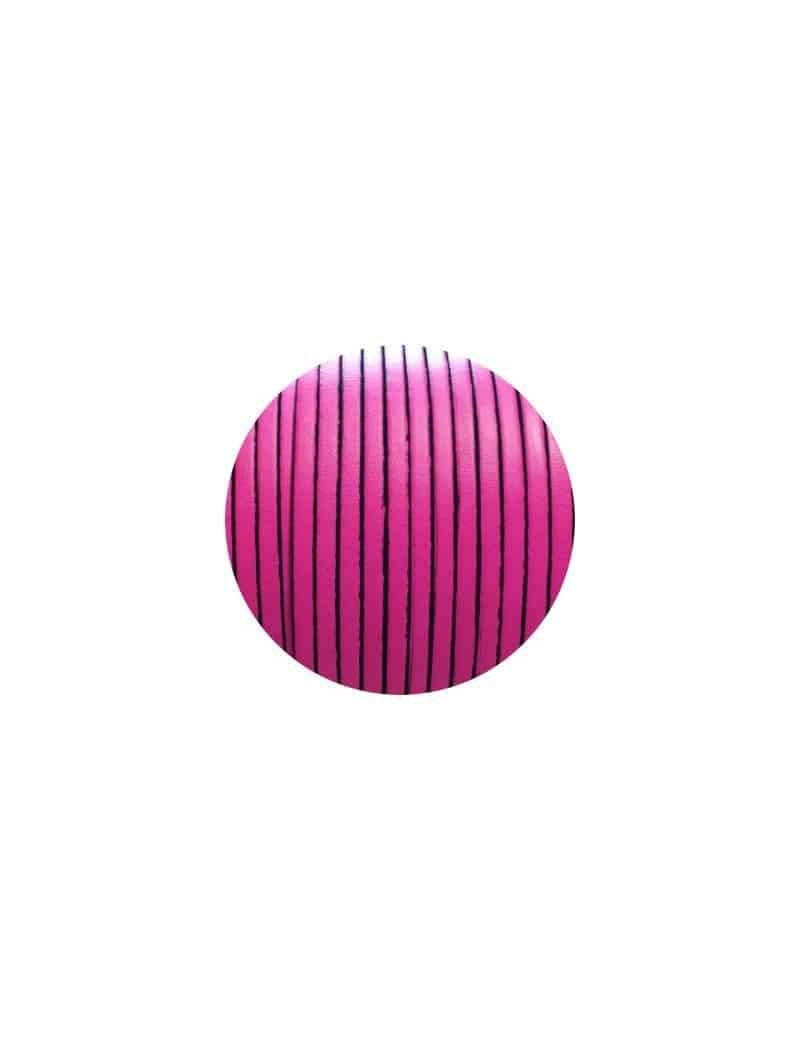 Cordon de cuir plat 3mm de couleur rose fluo-vente au cm