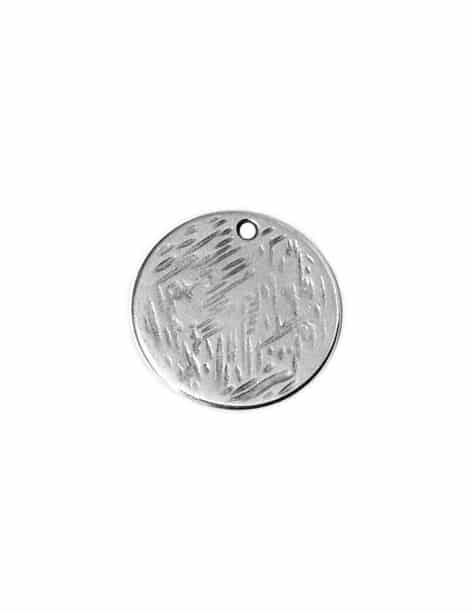 Breloque ronde rayée placage argent-20mm