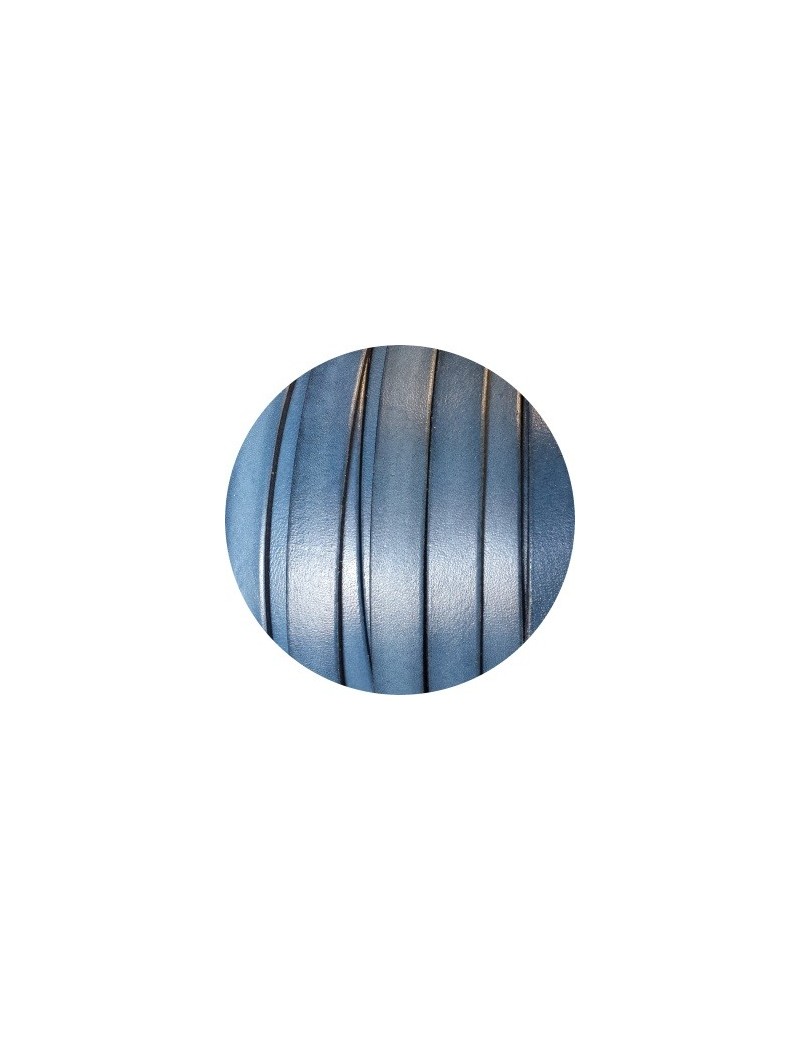 Cordon de cuir plat de 10mm bleu gris vendu au metre