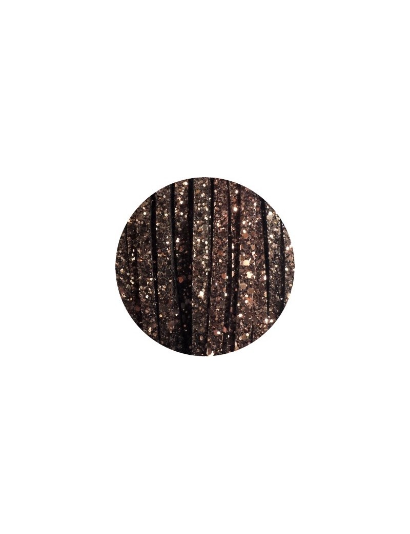 Cordon de cuir plat paillettes 6mm bronze-vente au cm