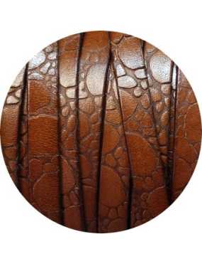 Cordon de cuir plat fantaisie 10mm marron effet croco-vente au cm
