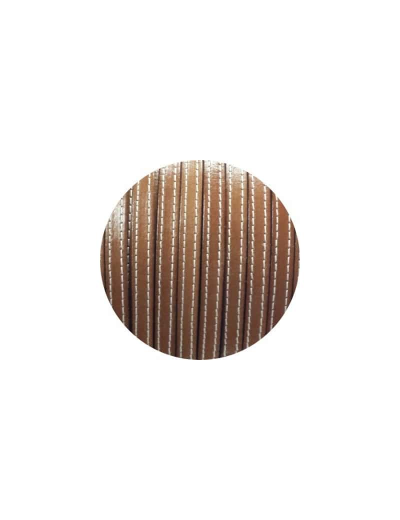 Cordon de cuir plat 10mm marron brun coutures vendu au metre