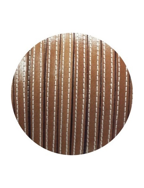 Cordon de cuir plat 10mm marron brun coutures vendu au metre