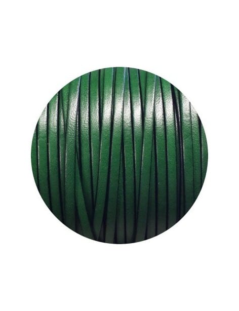Cordon de cuir plat 3mm de couleur vert soutenu-vente au cm