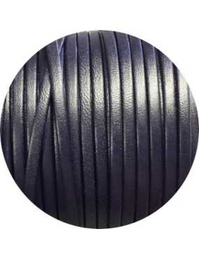 Cordon de cuir plat 3mm de couleur bleu très foncé-vente au cm