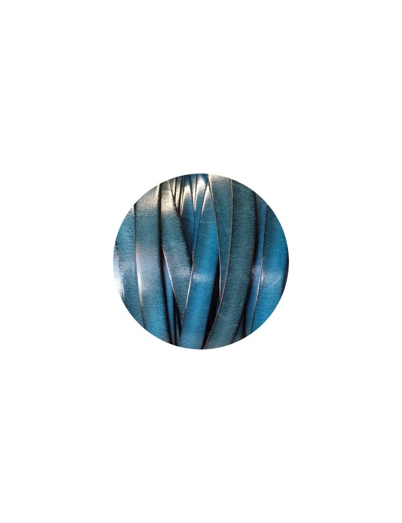 Cordon de cuir plat 10mm x 2mm bleu atoll-vente au cm