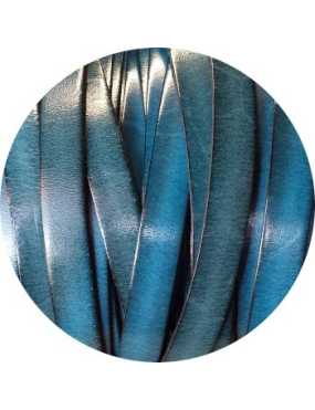 Cordon de cuir plat 10mm x 2mm bleu atoll vendu au mètre