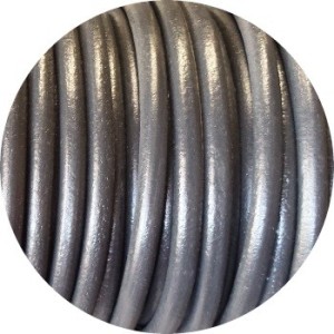 Cordon de cuir rond gris foncé-5mm-Espagne
