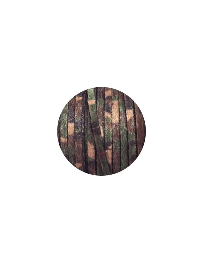 Laniere de cuir plat camouflage vert poils synthétiques 5mm-vente au cm