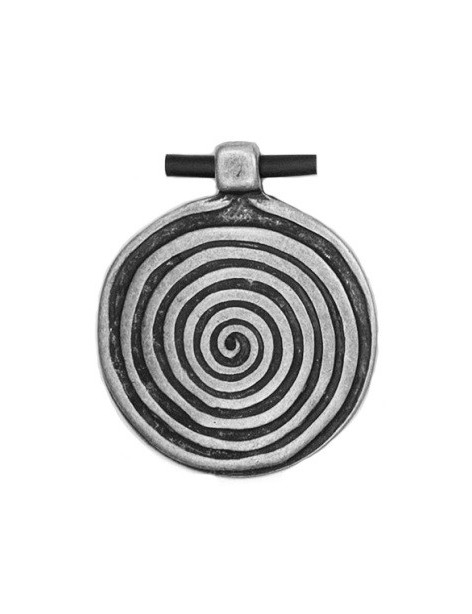Superbe pendant rond spirale en métal placage argent-71mm