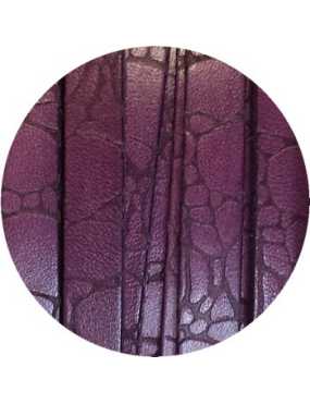Cordon de cuir plat fantaisie 10mm prune effet croco-vente au cm
