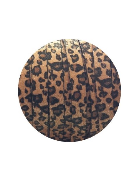 Laniere de cuir plat leopard avec poils synthétiques 15mm-vente au cm