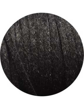 Laniere de cuir plat 5mm noir avec poils synthétiques vendu au metre