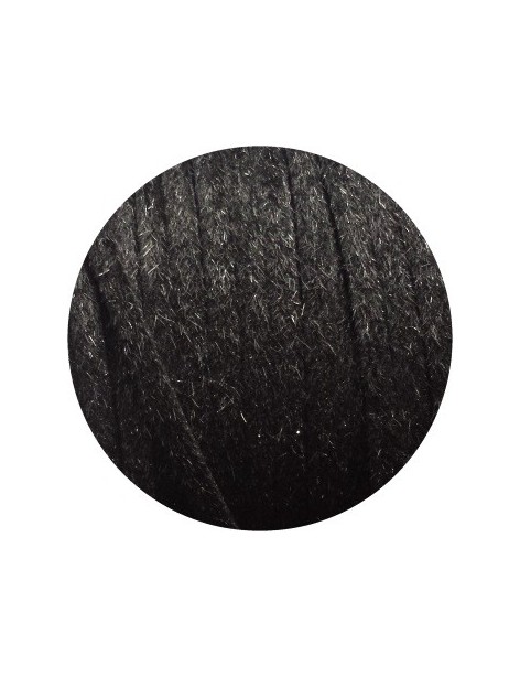 Laniere de cuir plat 5mm noir avec poils synthétiques vendu au metre