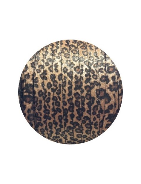 Laniere de cuir plat 10mm léopard avec poils synthétiques vendu au metre