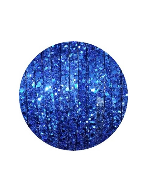 Cordon de cuir plat paillettes 5mm bleu royal-vente au cm