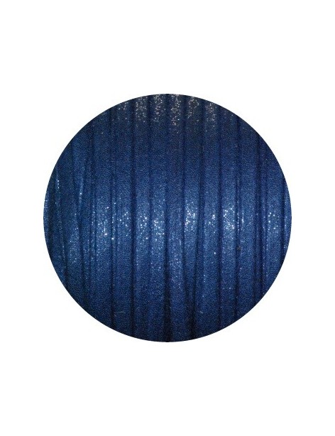 Lacet fantaisie plat 3mm nacré couleur bleu foncé