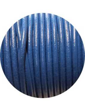 Lacet de cuir rond bleu-Espagne-4mm