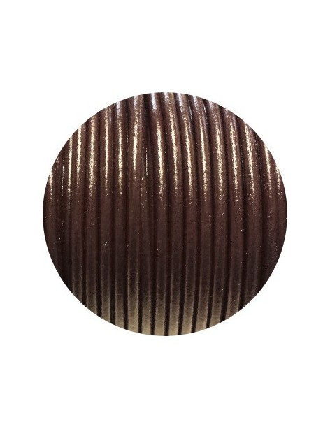 Cordon de cuir rond marron foncé brillant-3mm-Espagne
