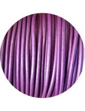 Cordon de cuir rond couleur violet nacré-3mm-Espagne