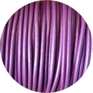 Cordon de cuir rond couleur rose nacré-3mm-Espagne