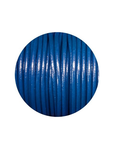 Cordon de cuir rond couleur bleu electrique-3mm-Espagne