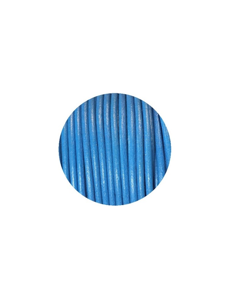 Cordon de cuir rond couleur bleu-3mm-Espagne
