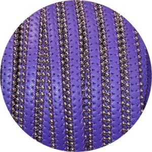 Cordon de cuir plat 10mm violet avec 2 rangs de billes-vente au cm