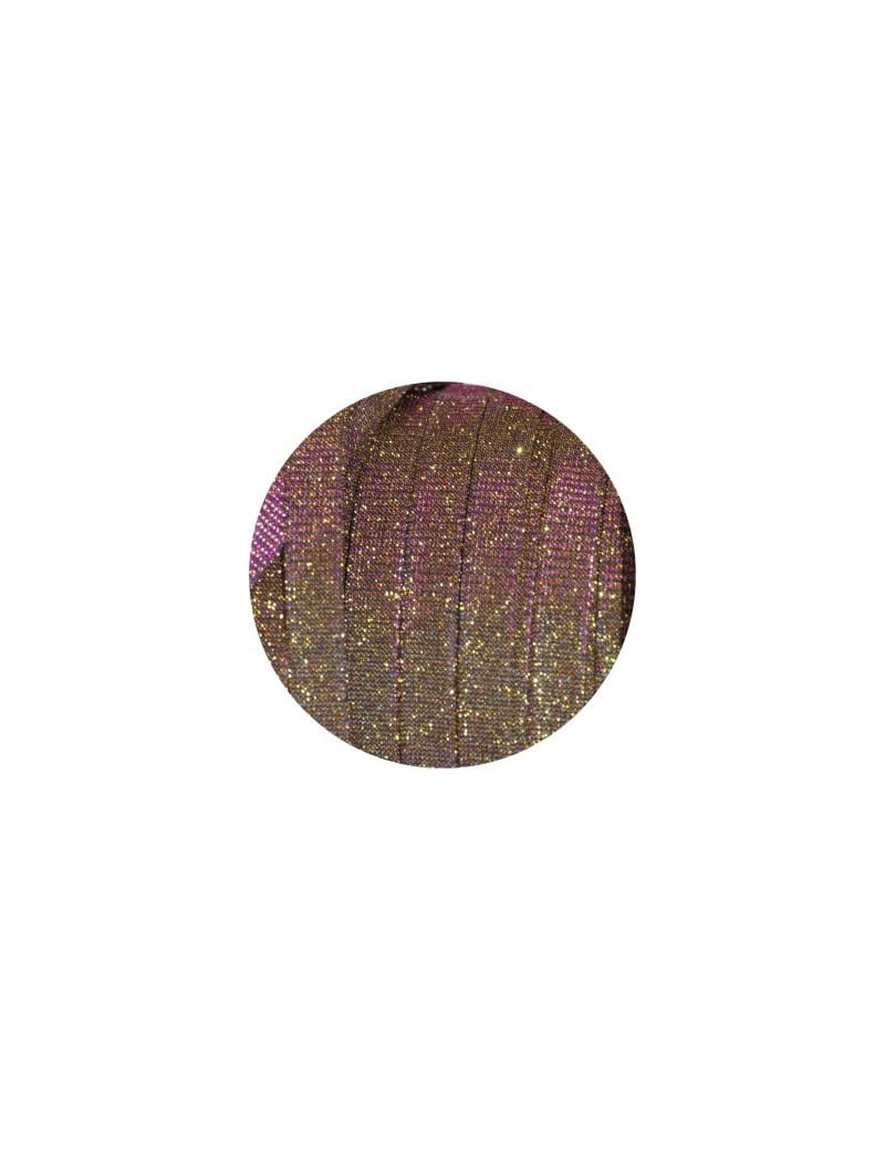 Lacet fantaisie plat 10mm irisé couleur marron or rose
