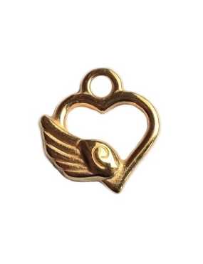 Pampille coeur ajouré avec une aile en métal couleur or-12mm