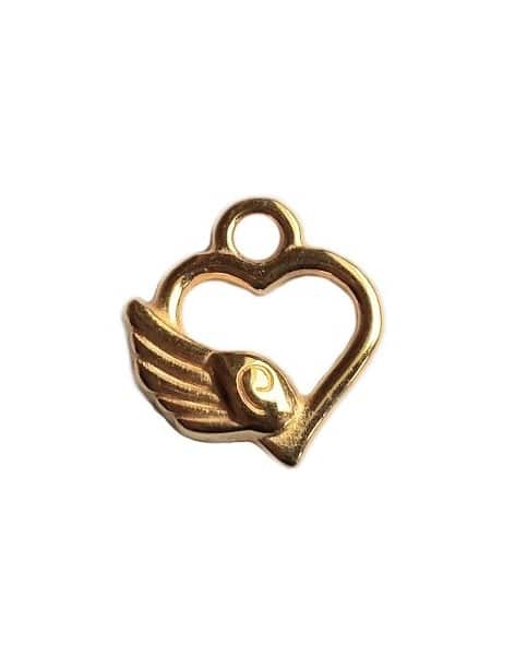 Pampille coeur ajouré avec une aile en métal couleur or-12mm