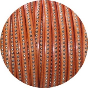 Cordon de cuir plat 6mm orange à billes vendu au mètre