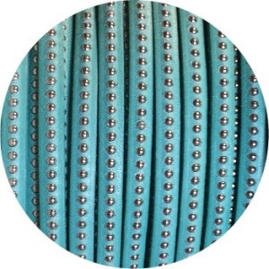 Cordon de cuir plat 6mm aquamarine a billes-vente au cm