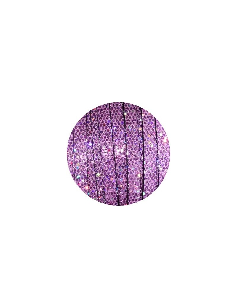 Cordon de cuir plat paillettes 6mm disco rose-vente au cm