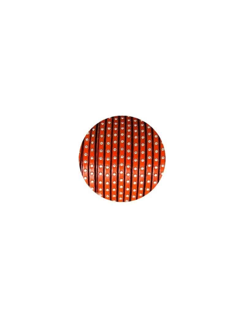Cuir plat de 5mm orange avec des clous argent vendu au cm