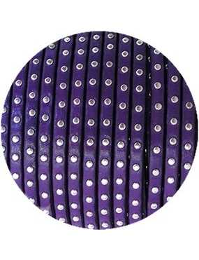 Cuir plat de 5mm violet avec des clous argent vendu au cm