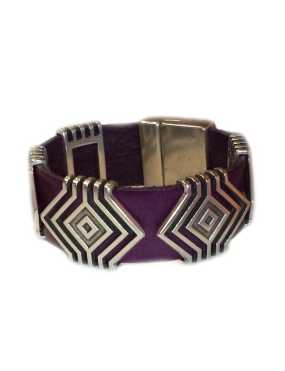 Bracelet en cuir plat de 20mm violet prune en kit
