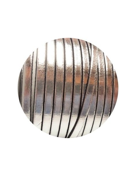 Cordon de cuir plat 5mm couleur argent brillant vendu au mètre