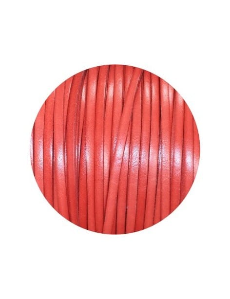 Cordon de cuir plat 5mm rouge corail vendu au mètre
