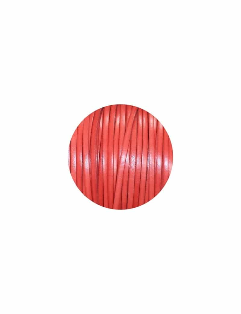 Cordon de cuir plat 5mm rouge corail-vente au cm