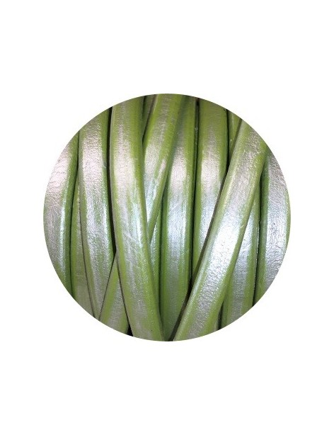 Cordon de gros cuir 10mm x 6mm vert pistache metallique-vente au cm