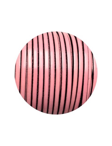 Cordon de cuir plat 5mm x 2mm de couleur rose clair vendu au cm