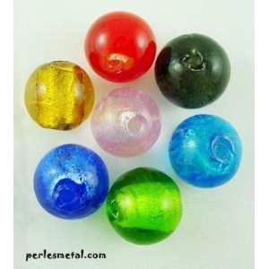Poche de 10 perles en verre feuille argent-Mix-10mm