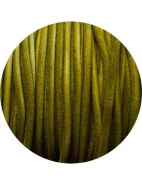 Cordon de cuir rond brut couleur vert chasseur-3mm-Espagne