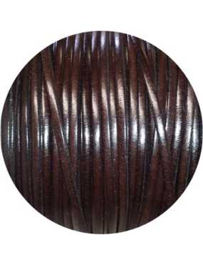 Cordon de cuir plat 3mm de couleur marron soutenu-vente au cm
