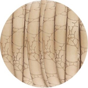 Cordon de cuir plat fantaisie 10mm beige effet croco-vente au cm