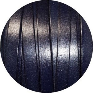 Cordon de cuir plat de 10mm bleu très foncé vendu au metre