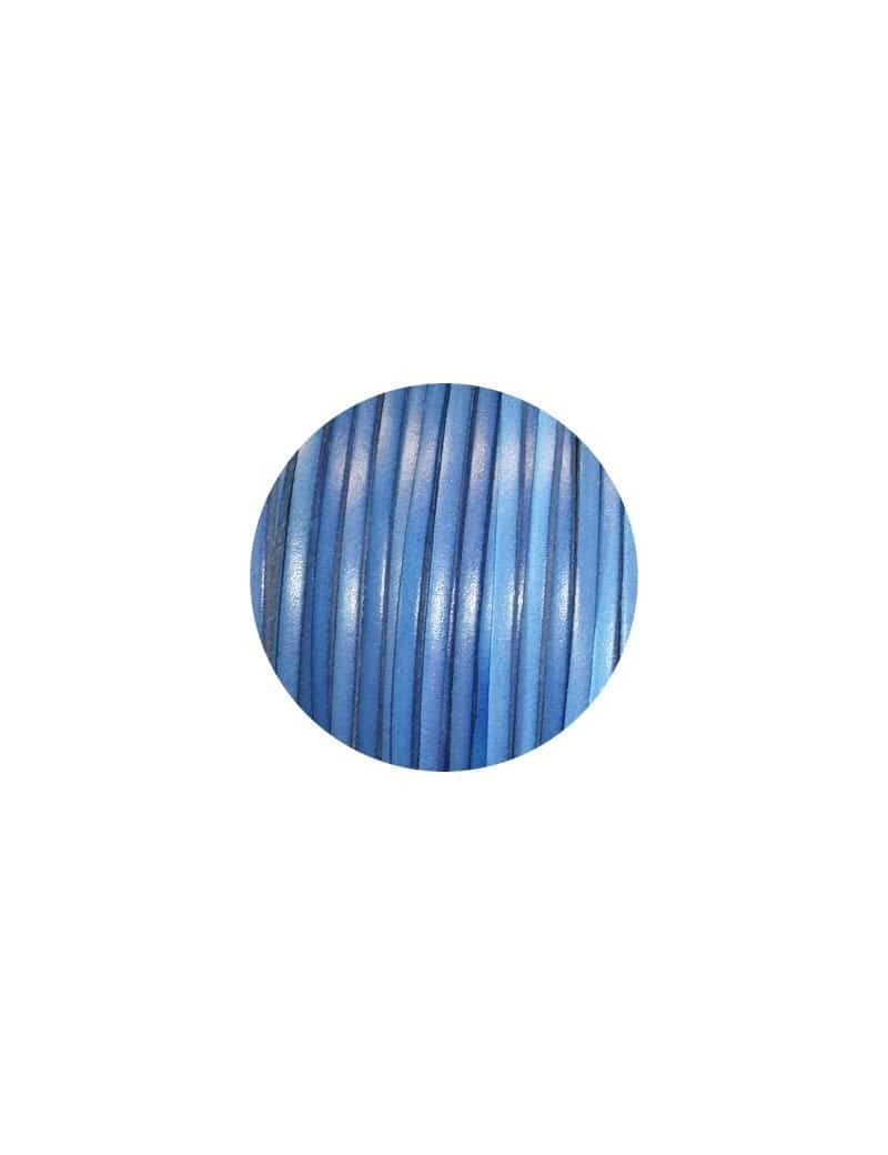 Cordon de cuir plat 3mm de couleur bleu indigo-vente au cm