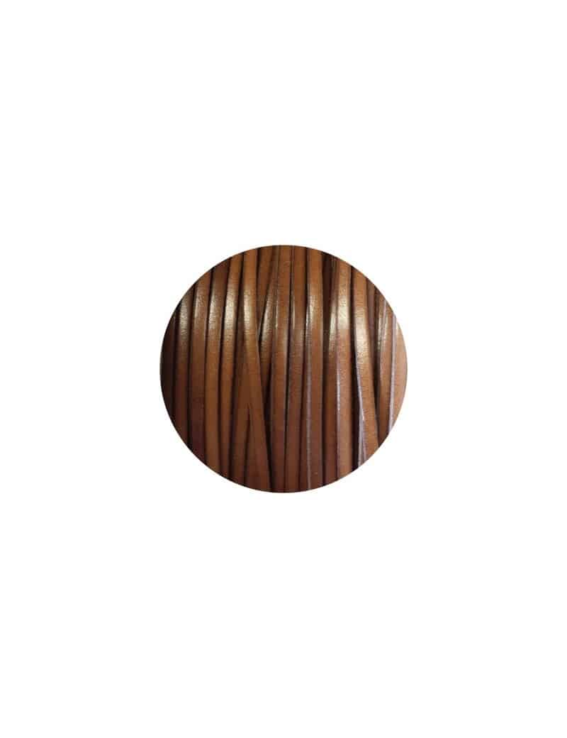Cordon de cuir plat 3mm de couleur marron clair-vente au cm