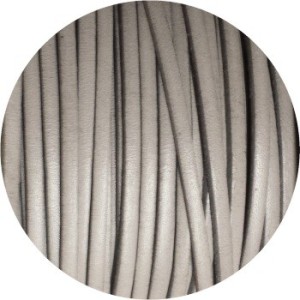 Cordon de cuir plat 3mm de couleur gris perle-vente au cm